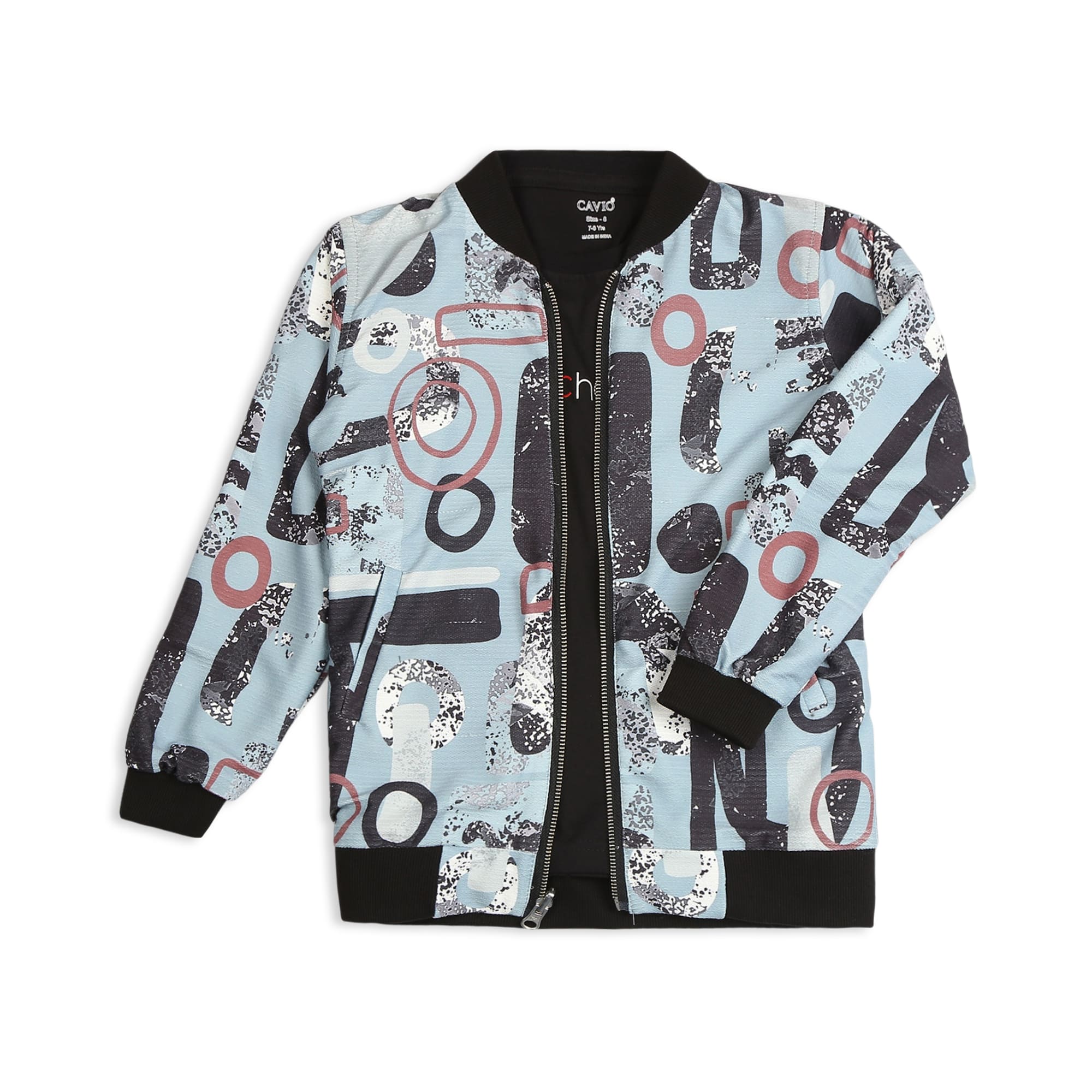 CAVIO Boys Cotton Blend Printed Full Sleeves Zipper Jacket and T-Shirt Brown