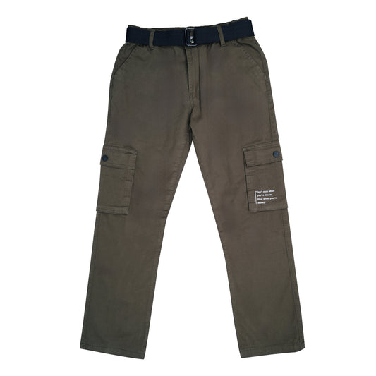 CAVIO Boys Cotton Solid Cargo Trousers OliveGreen