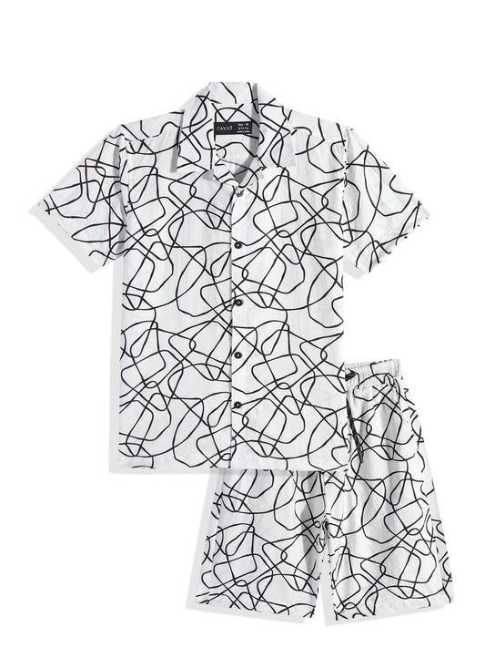 Cotton Blend Half Sleeves Abstract Shirt & Shorts Clothing