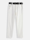 CAVIO Lycra Blend Solid Regular Fit Trousers With Belt - White