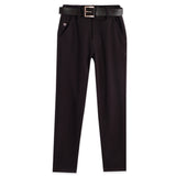CAVIO Lycra Blend Solid Regular Fit Trousers With Belt - Violet