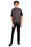 CHARCHIT Boys Printed Nehru Jacket and Shirt - Black
