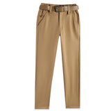 CAVIO Lycra Blend Solid Regular Fit Trousers With Belt - Khaki