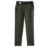CAVIO Lycra Blend Solid Regular Fit Trousers With Belt - OliveGreen