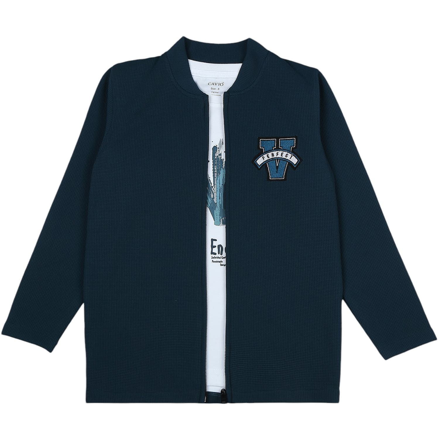 CAVIO Boys Cotton Blend Full Sleeves Zipper Jacket and T-Shirt TurquoiseBlue