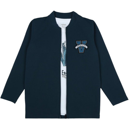 CAVIO Boys Cotton Blend Full Sleeves Zipper Jacket and T-Shirt TurquoiseBlue
