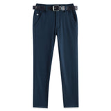 CAVIO Lycra Blend Solid Regular Fit Trousers With Belt - Blue