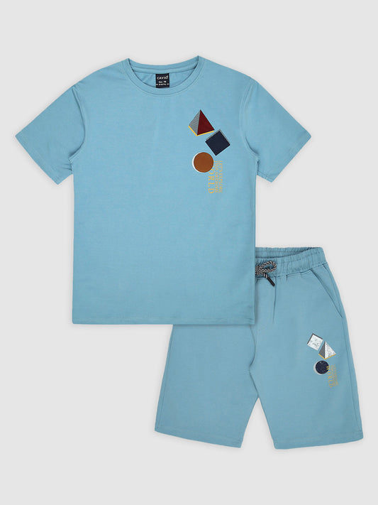 CAVIO Cotton Half Sleeves Solid T-shirt & Shorts Clothing Set Blue