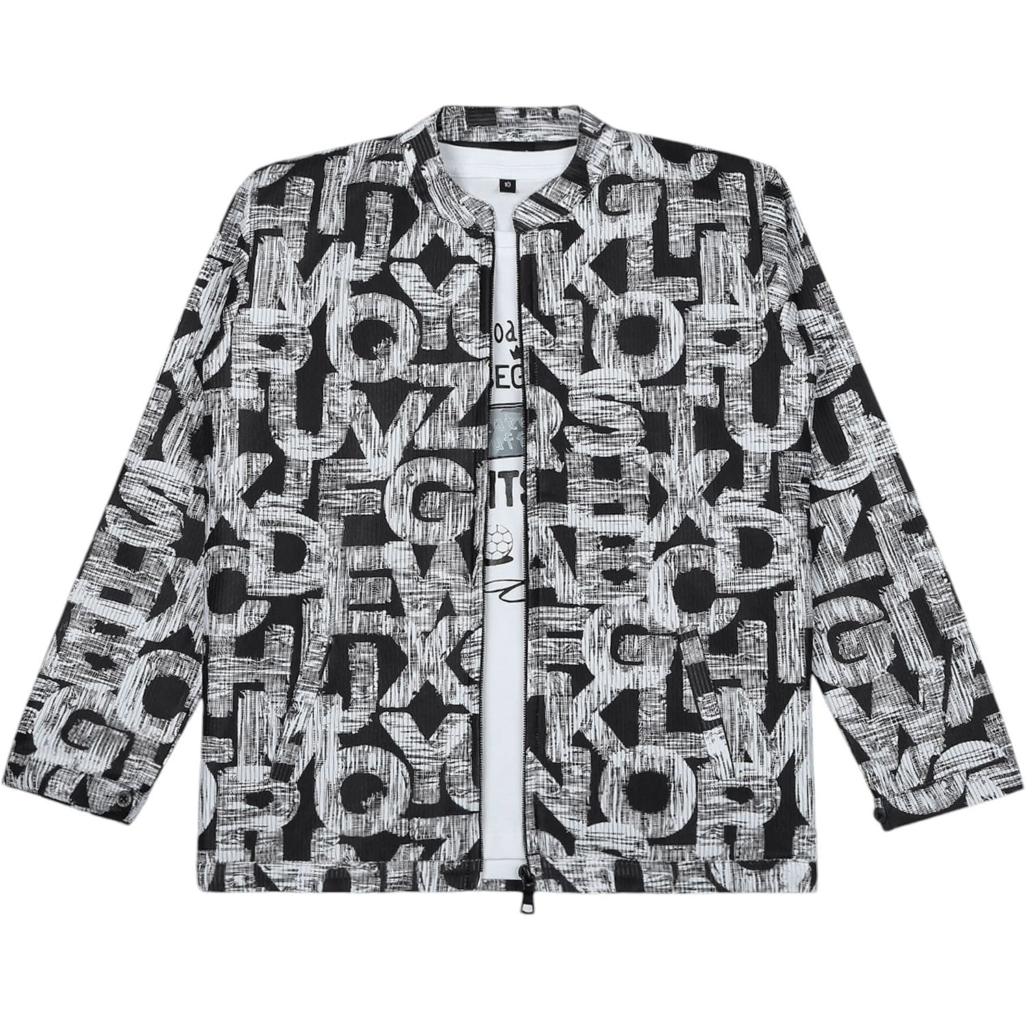 CAVIO Boys Cotton Blend Printed Full Sleeves Zipper Jacket and T-Shirt Black