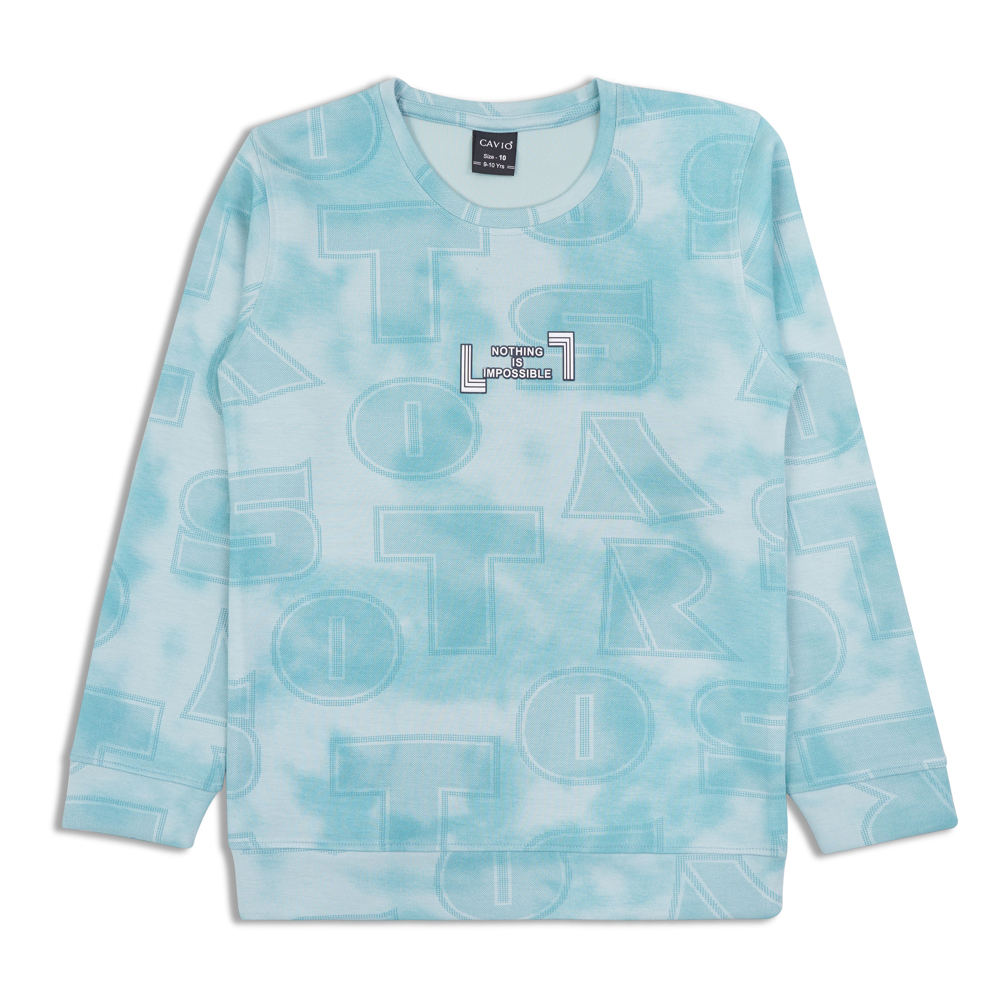 CAVIO Boys Cotton Printed Full Sleeves Round Neck Sweatshirt - SeaGreen