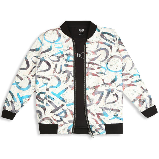 CAVIO Boys Cotton Blend Printed Full Sleeves Zipper Jacket and T-Shirt Brown