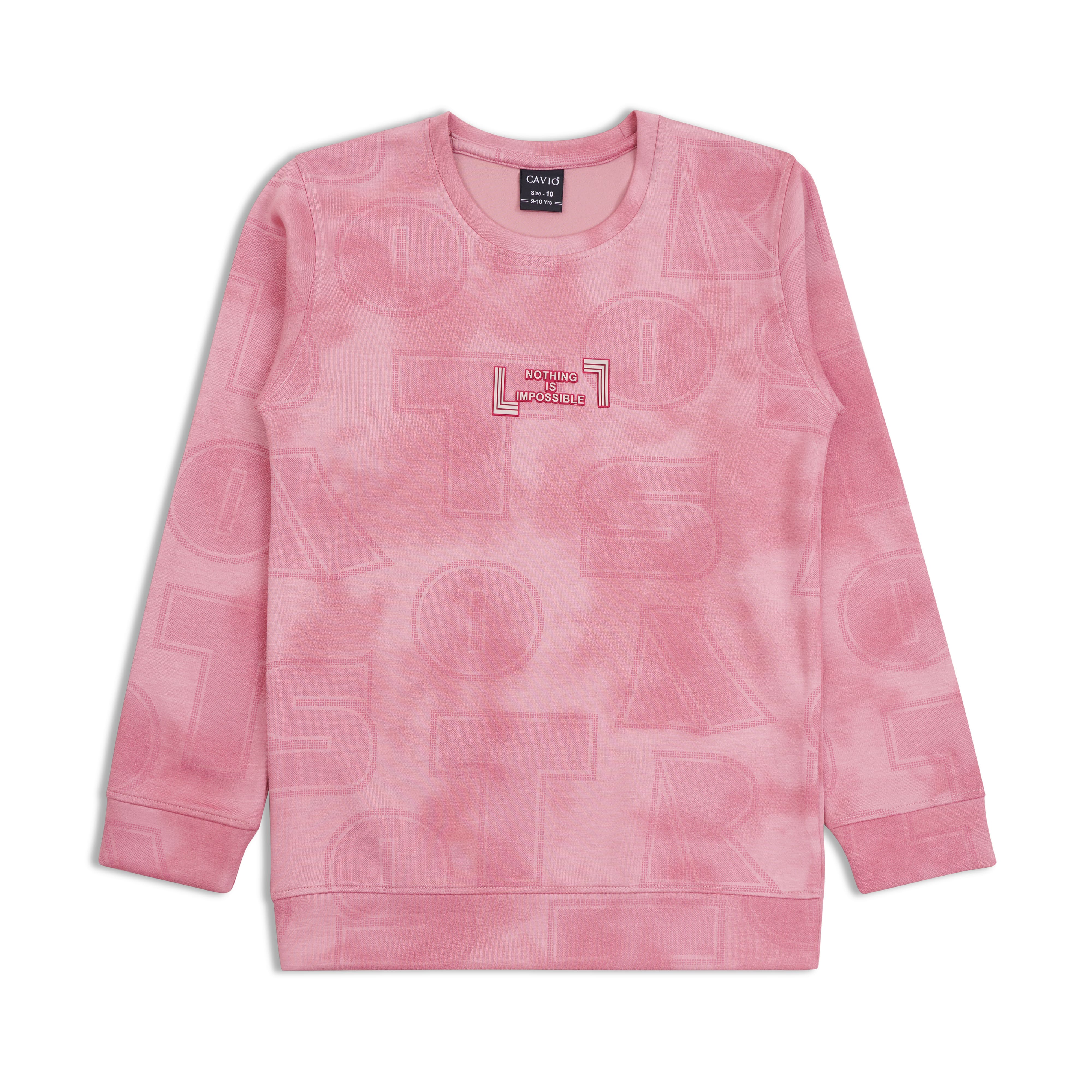 CAVIO Boys Cotton Printed Full Sleeves Round Neck Sweatshirt - Pink