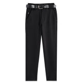 CAVIO Lycra Blend Solid Regular Fit Trousers With Belt - Black
