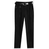 CAVIO Lycra Blend Solid Regular Fit Trousers With Belt - Black