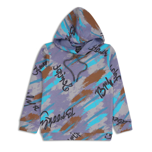 CAVIO Boys Cotton Printed Full Sleeves Hooded Sweatshirt - Violet