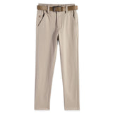 CAVIO Lycra Blend Solid Regular Fit Trousers With Belt - Cream