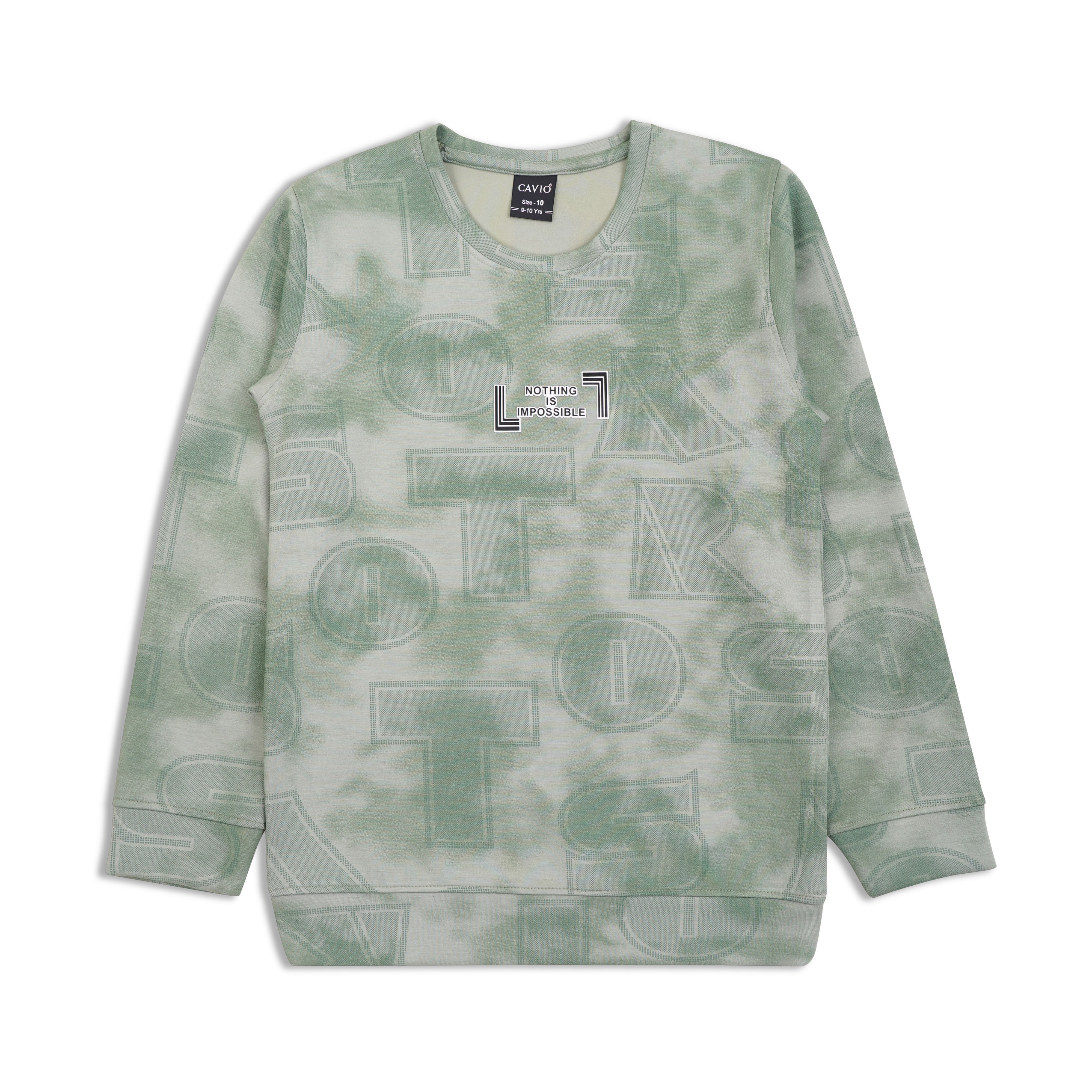 CAVIO Boys Cotton Printed Full Sleeves Round Neck Sweatshirt - Green