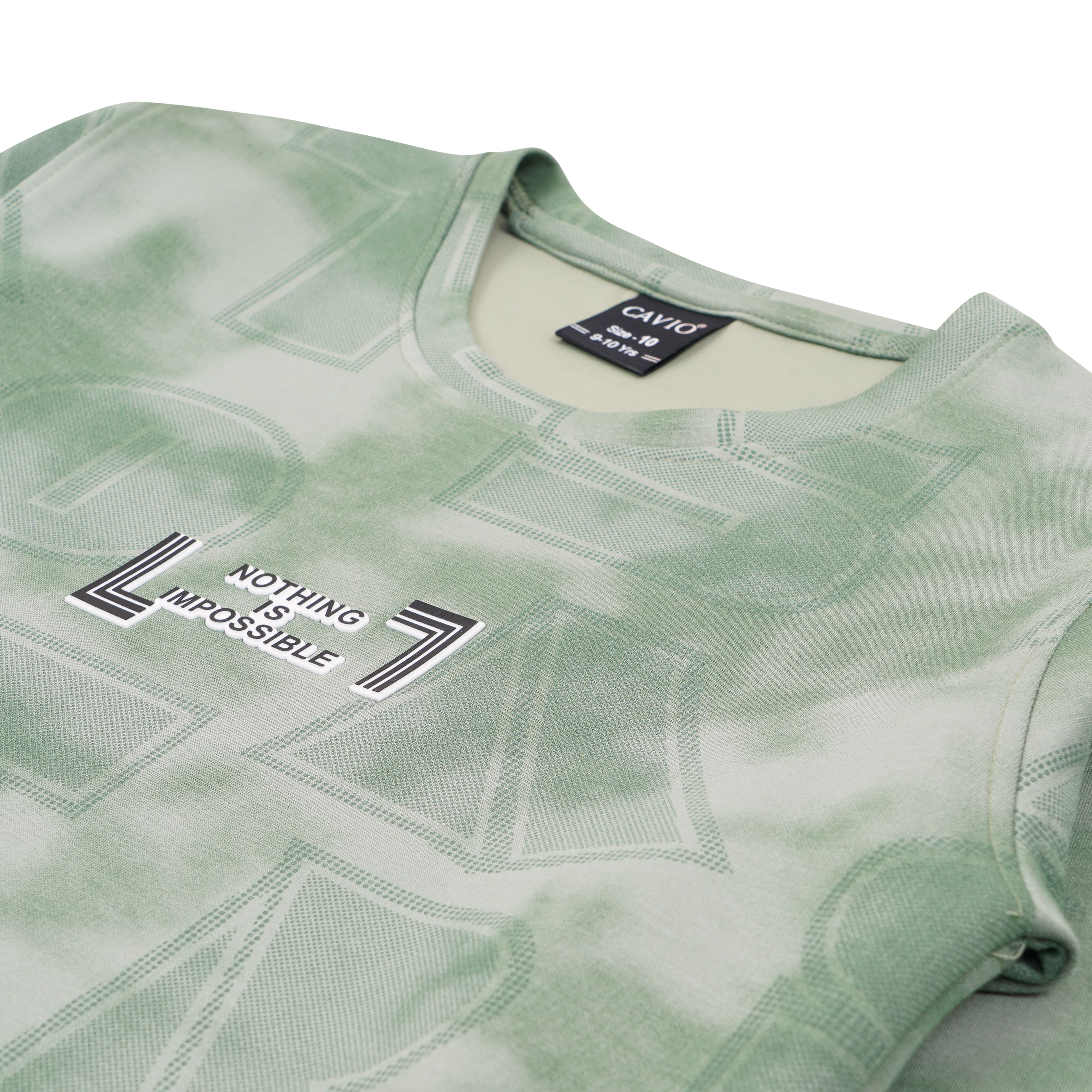 CAVIO Boys Cotton Printed Full Sleeves Round Neck Sweatshirt - Green