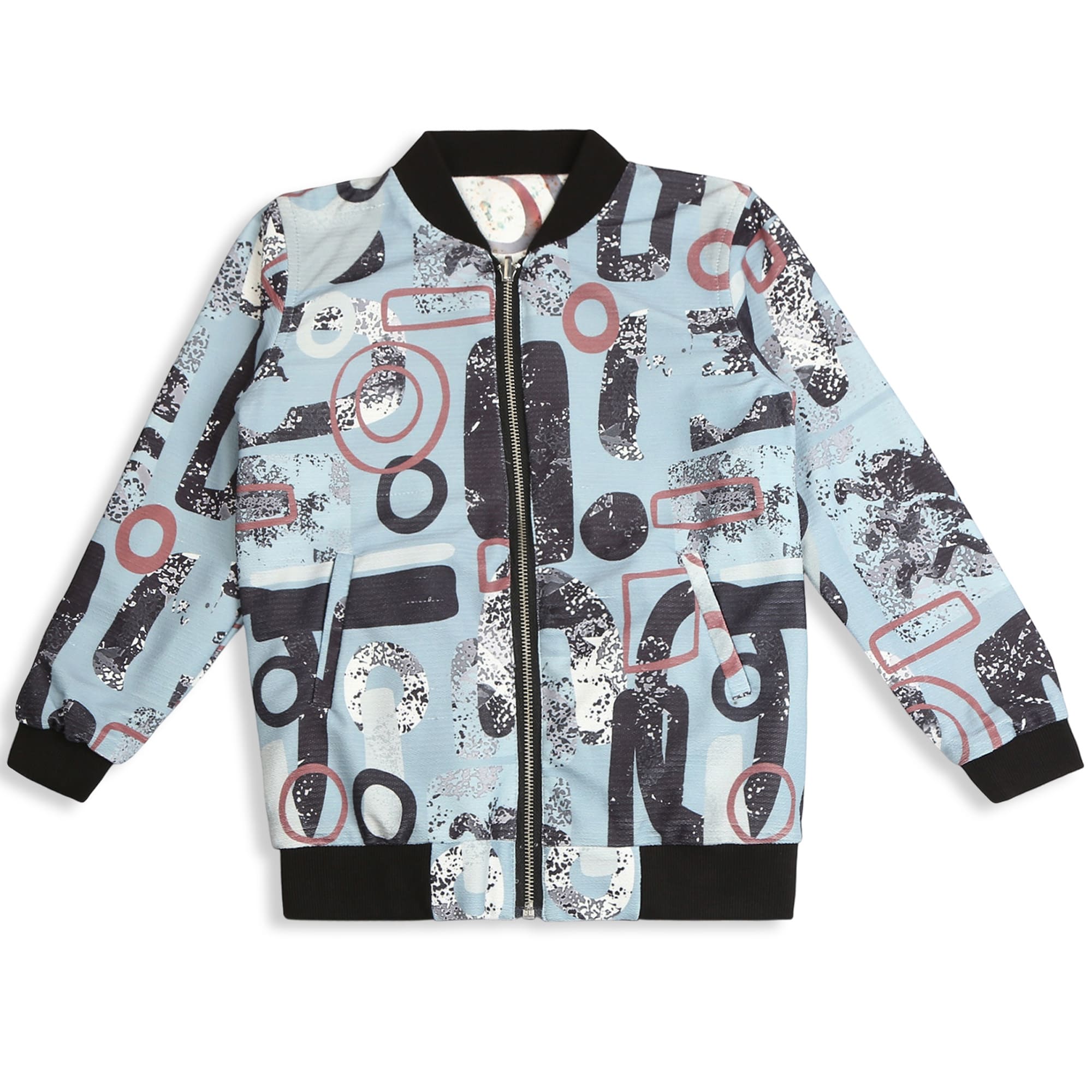 CAVIO Boys Cotton Blend Printed Full Sleeves Zipper Jacket and T-Shirt Brown