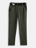 CAVIO Lycra Blend Solid Regular Fit Trousers With Belt - OliveGreen