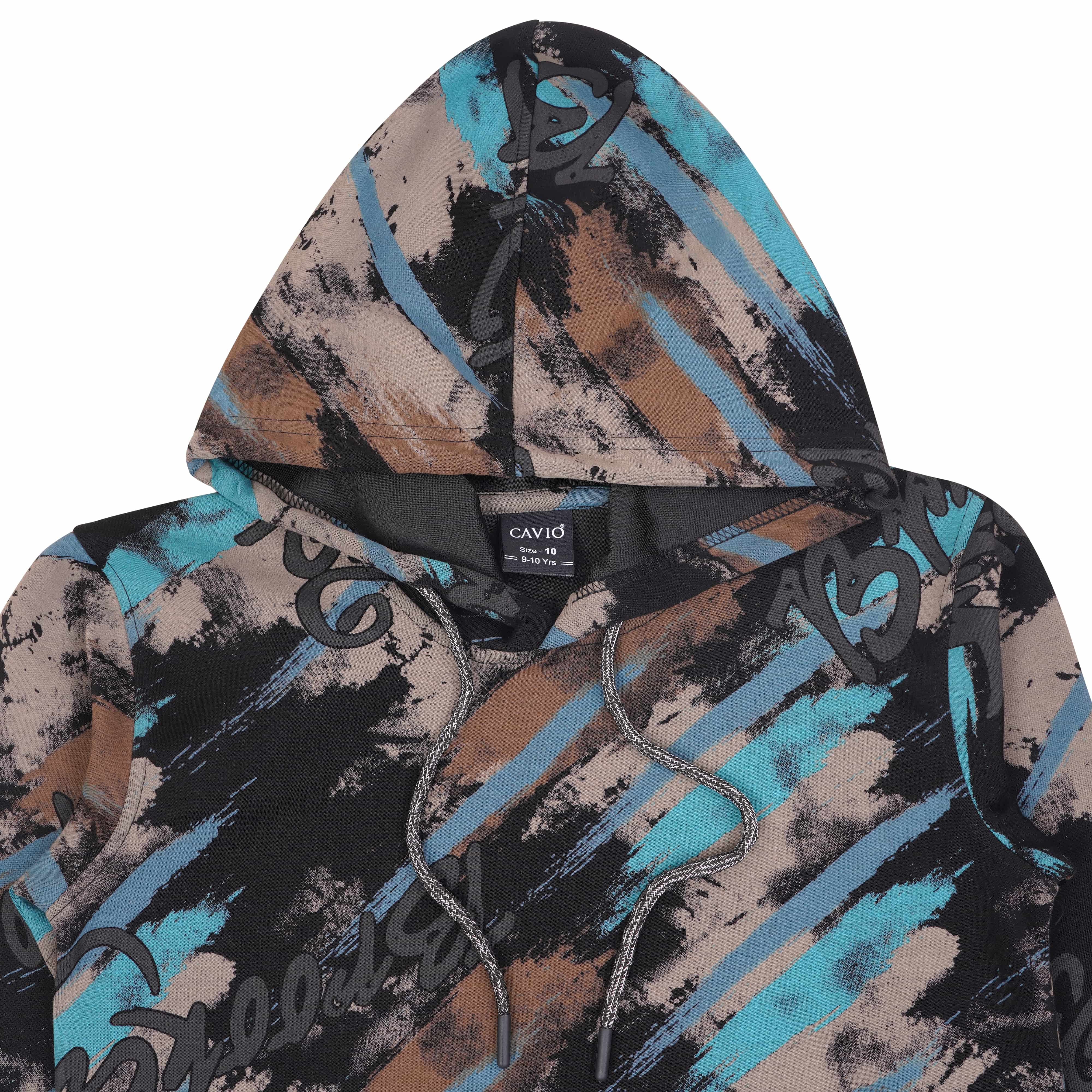 CAVIO Boys Cotton Printed Full Sleeves Hooded Sweatshirt - Brown