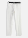 CAVIO Lycra Blend Solid Regular Fit Trousers With Belt - White