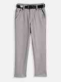 CAVIO Lycra Blend Solid Regular Fit Trousers With Belt - Grey