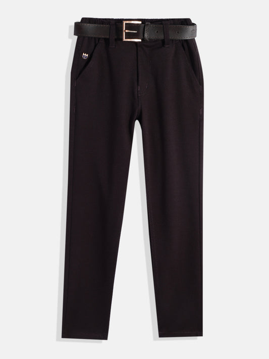 CAVIO Lycra Blend Solid Regular Fit Trousers With Belt - Violet