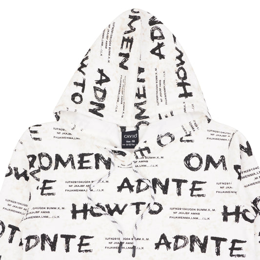 CAVIO Boys Cotton Printed Full Sleeves Hooded Sweatshirt - White