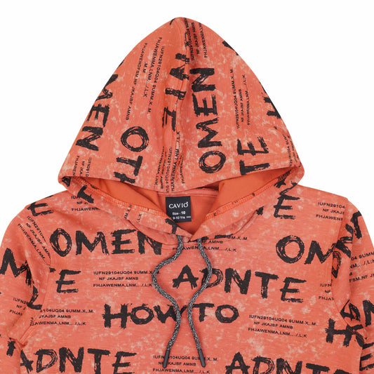CAVIO Boys Cotton Printed Full Sleeves Hooded Sweatshirt - Rust