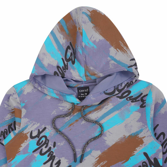 CAVIO Boys Cotton Printed Full Sleeves Hooded Sweatshirt - Violet
