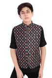 CHARCHIT Boys Printed Nehru Jacket and Shirt - Black