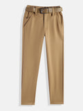 CAVIO Lycra Blend Solid Regular Fit Trousers With Belt - Khaki