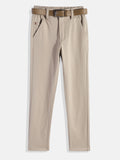 CAVIO Lycra Blend Solid Regular Fit Trousers With Belt - Cream
