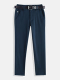 CAVIO Lycra Blend Solid Regular Fit Trousers With Belt - Blue