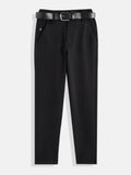 CAVIO Lycra Blend Solid Regular Fit Trousers With Belt - Black