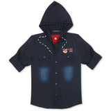 Boys Denim Hooded Pure Cotton Shirt With T-Shirt