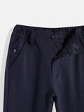 CAVIO Lycra Blend Solid Regular Fit Trousers With Belt - Navy
