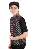 CHARCHIT Boys Printed Nehru Jacket and Shirt - Black