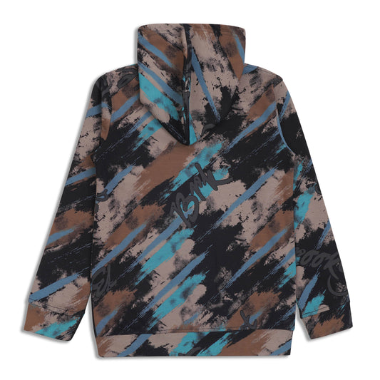 CAVIO Boys Cotton Printed Full Sleeves Hooded Sweatshirt - Brown