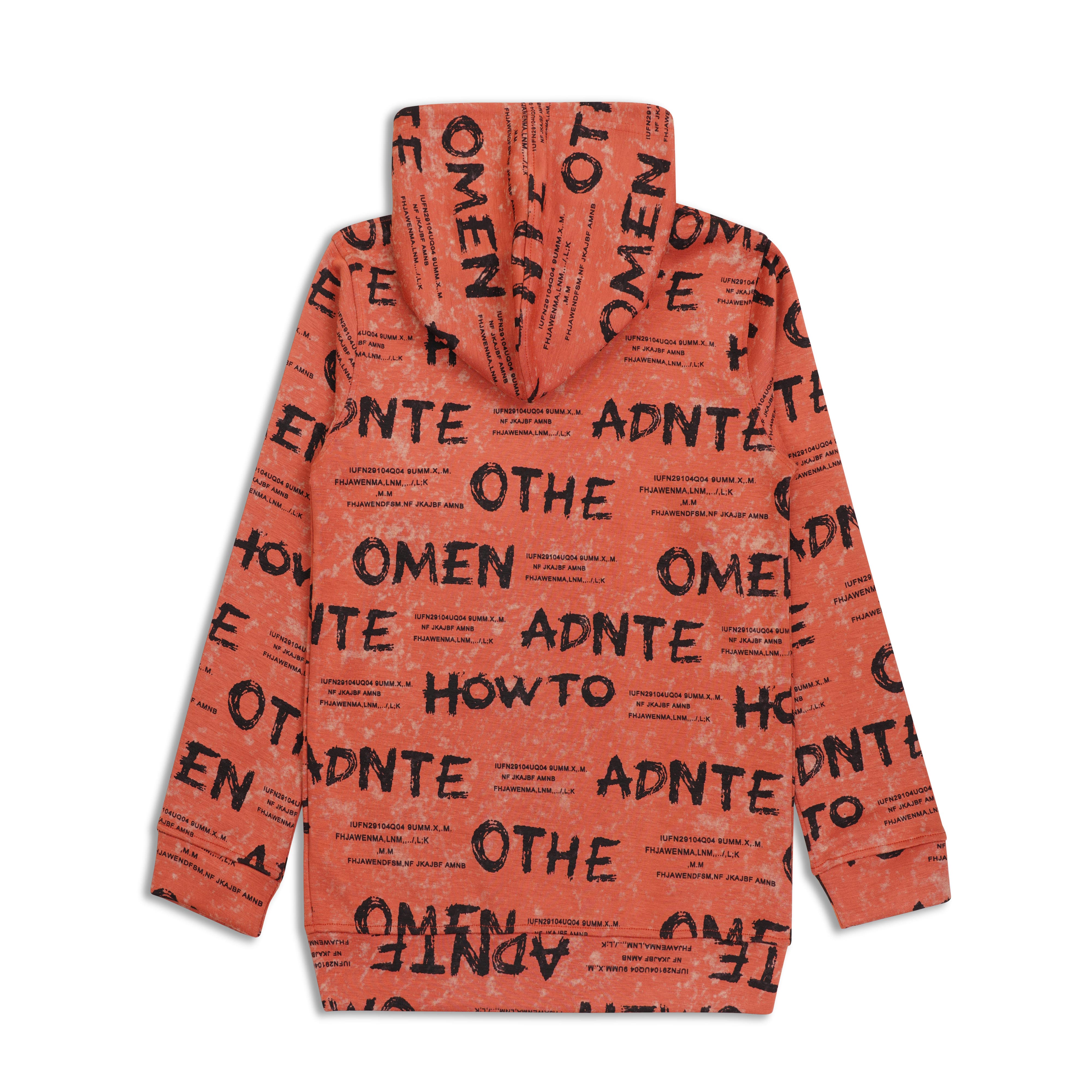 CAVIO Boys Cotton Printed Full Sleeves Hooded Sweatshirt - Rust