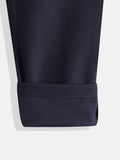 CAVIO Lycra Blend Solid Regular Fit Trousers With Belt - Navy