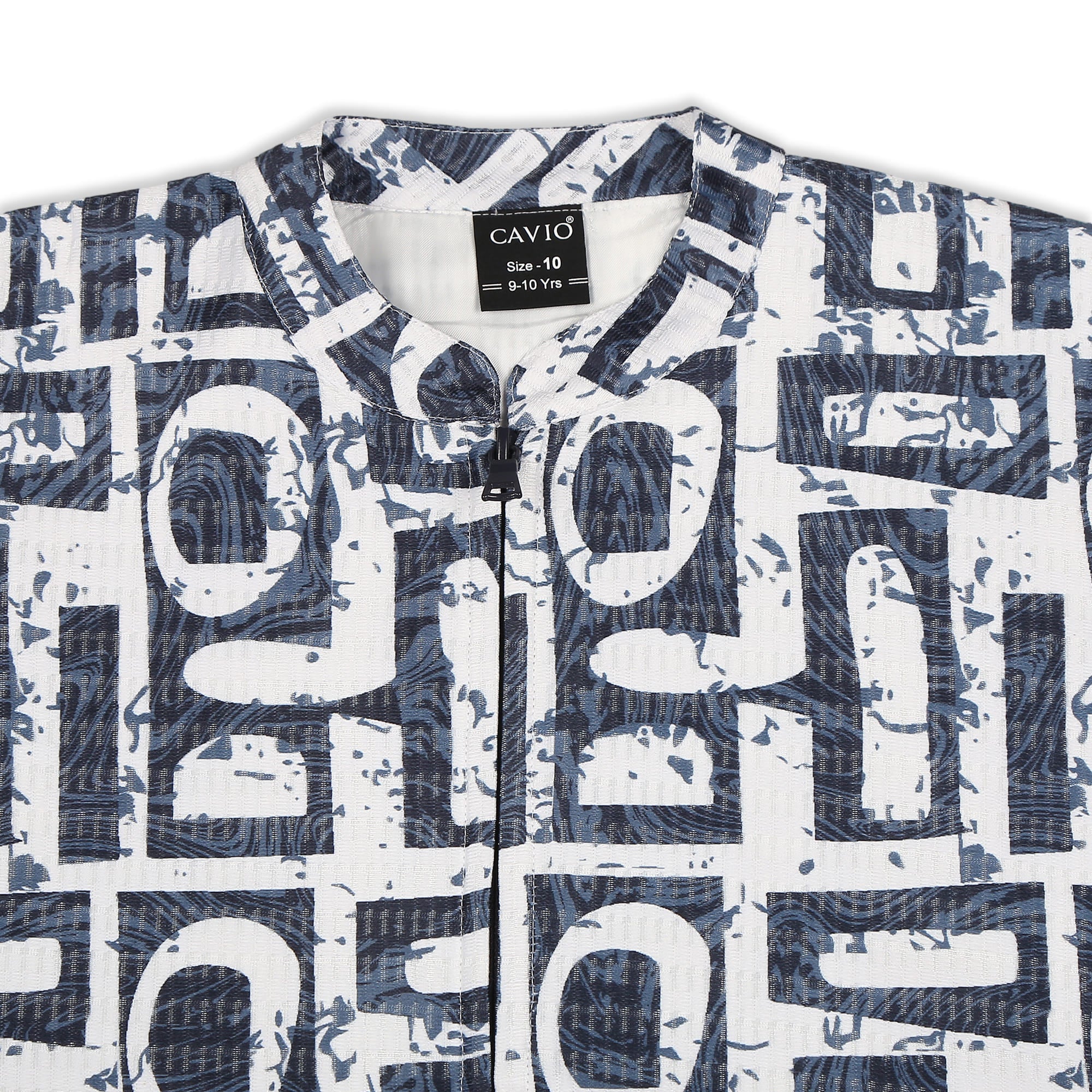 CAVIO Boys Cotton Blend Printed Full Sleeves Zipper Jacket and T-Shirt Blue