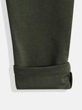 CAVIO Lycra Blend Solid Regular Fit Trousers With Belt - OliveGreen
