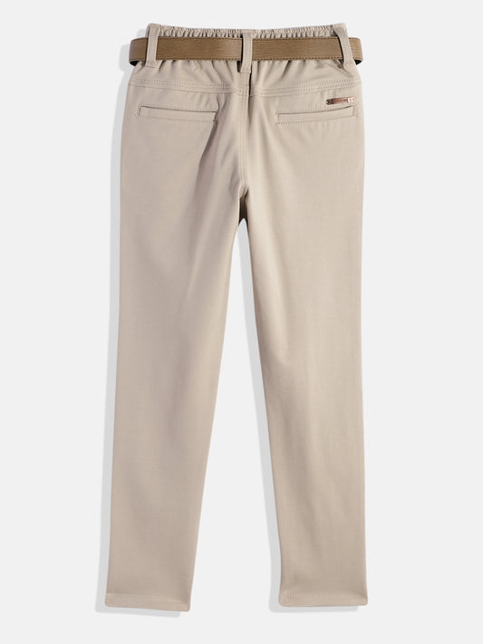 CAVIO Lycra Blend Solid Regular Fit Trousers With Belt - Cream