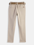 CAVIO Lycra Blend Solid Regular Fit Trousers With Belt - Cream