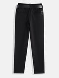 CAVIO Lycra Blend Solid Regular Fit Trousers With Belt - Black