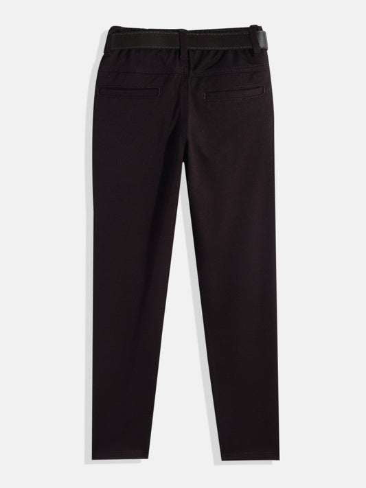 CAVIO Lycra Blend Solid Regular Fit Trousers With Belt - Violet