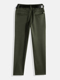 CAVIO Lycra Blend Solid Regular Fit Trousers With Belt - OliveGreen