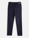 CAVIO Lycra Blend Solid Regular Fit Trousers With Belt - Navy